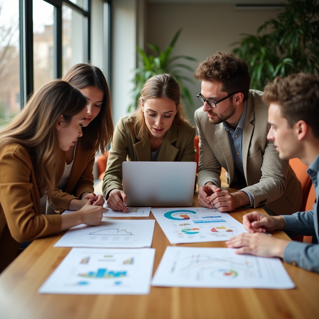 Team bei der gemeinsamen Analyse von Unternehmensdaten im Workshop
